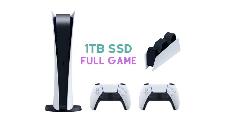 خرید باندل کنسول PS5 دیجیتال به همراه دسته و پایه شارژر و 1 ترابایت هارد پر از بازی با بهترین قیمت