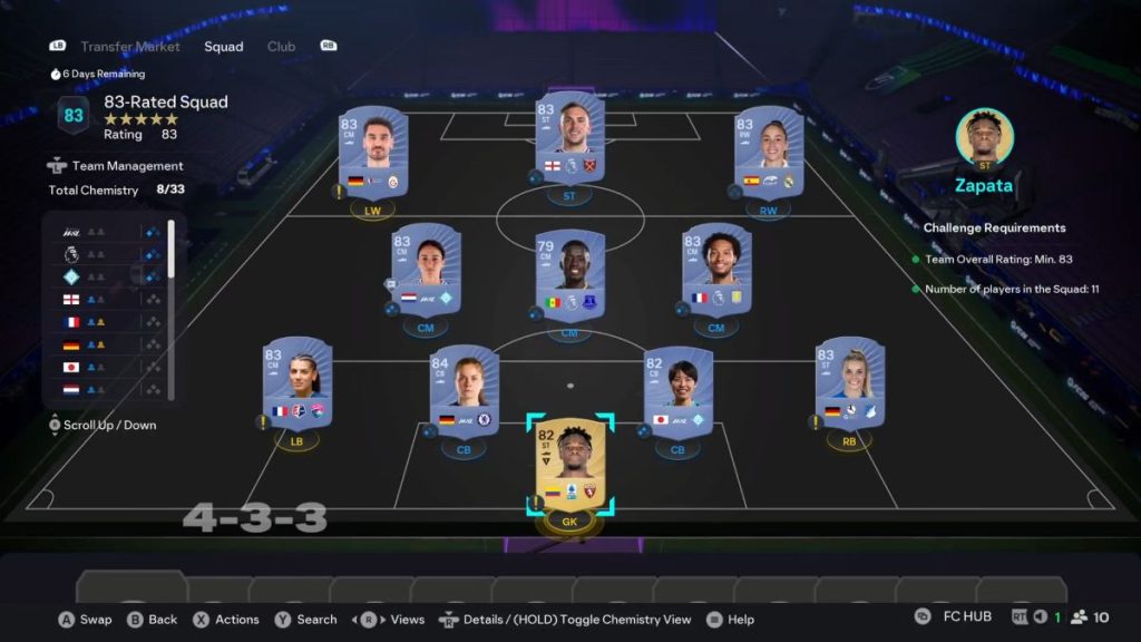 A completed SBC for 83-rated squad in EA FC 26