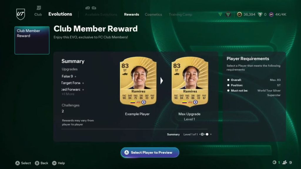 An overview of the Club Member Reward Evo in FC 26