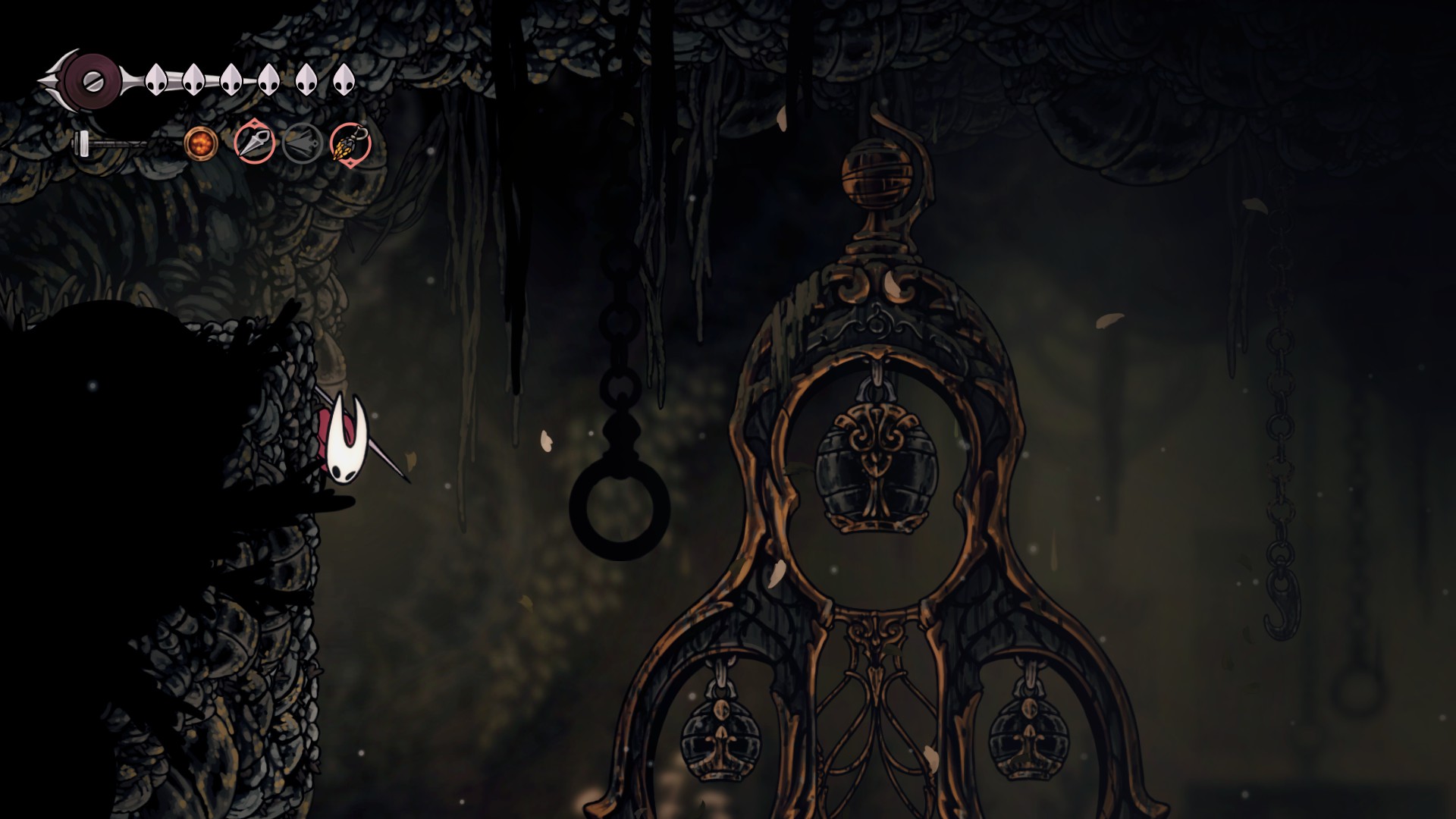 آنلاک کردن نیمکت وسط Sinner's Road در Hollow Knight: Silksong 6 A screenshot showing a hidden path in Hollow Knight: Silksong.