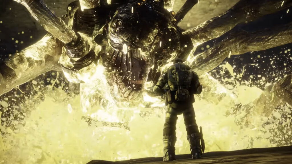 An image showing a bug emerging from gold water in Gears of War: Reloaded.
