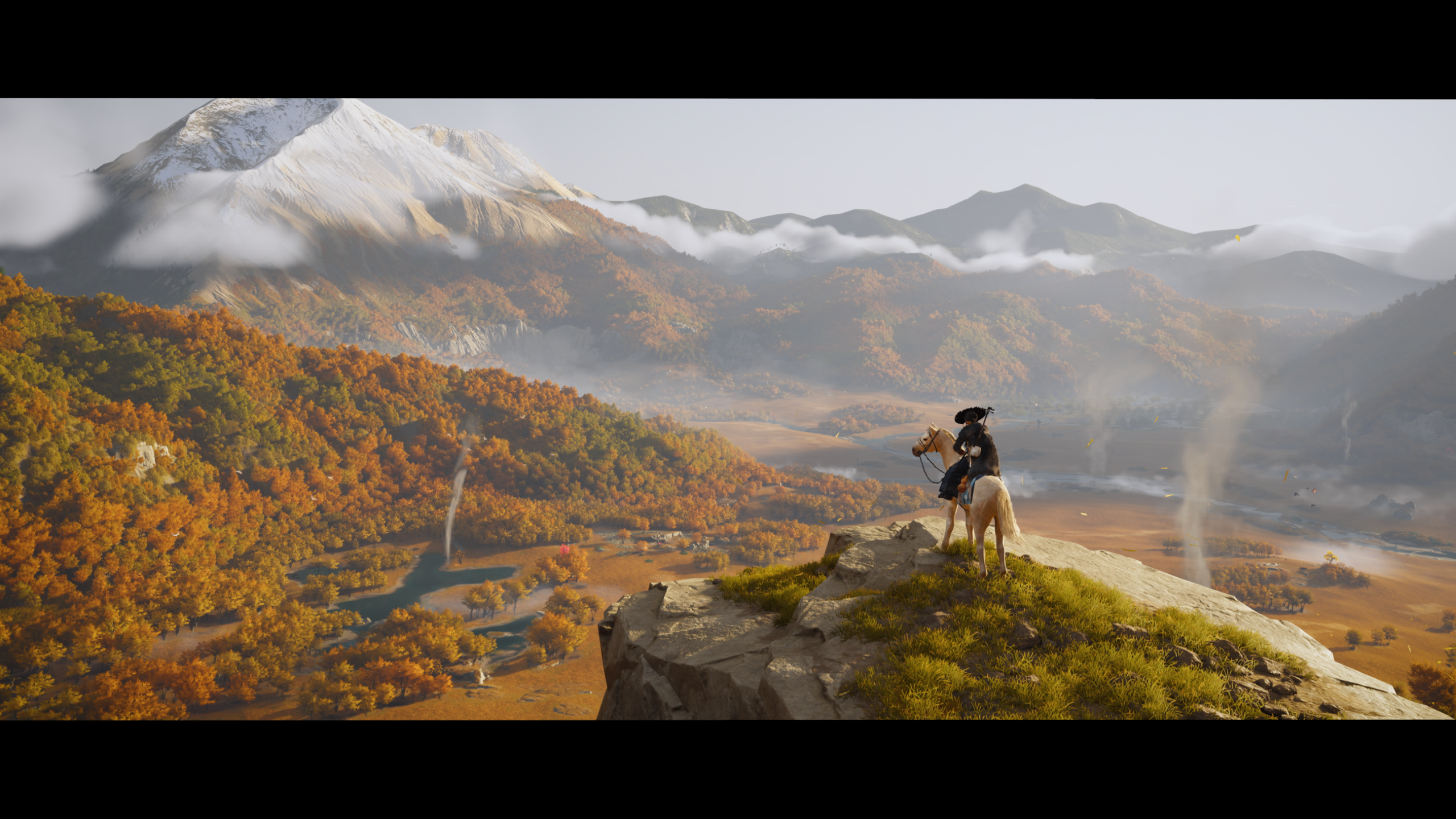 Atsu looks at a scenic view in Ghost of Yotei.