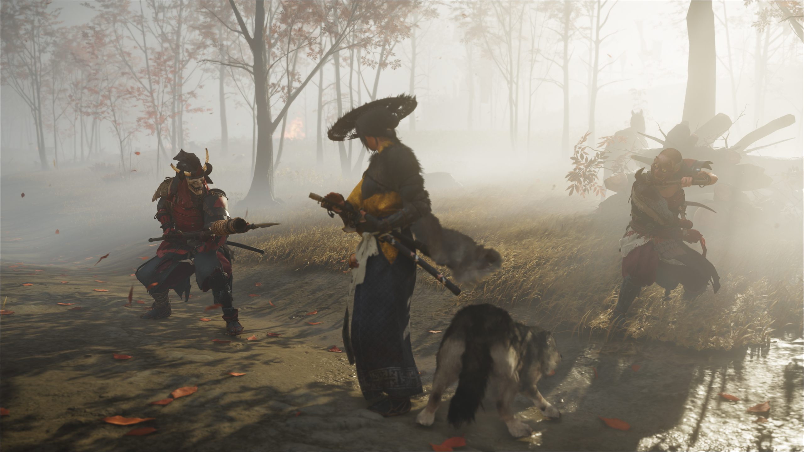 Atsu stands off with enemies in Ghost of Yotei.