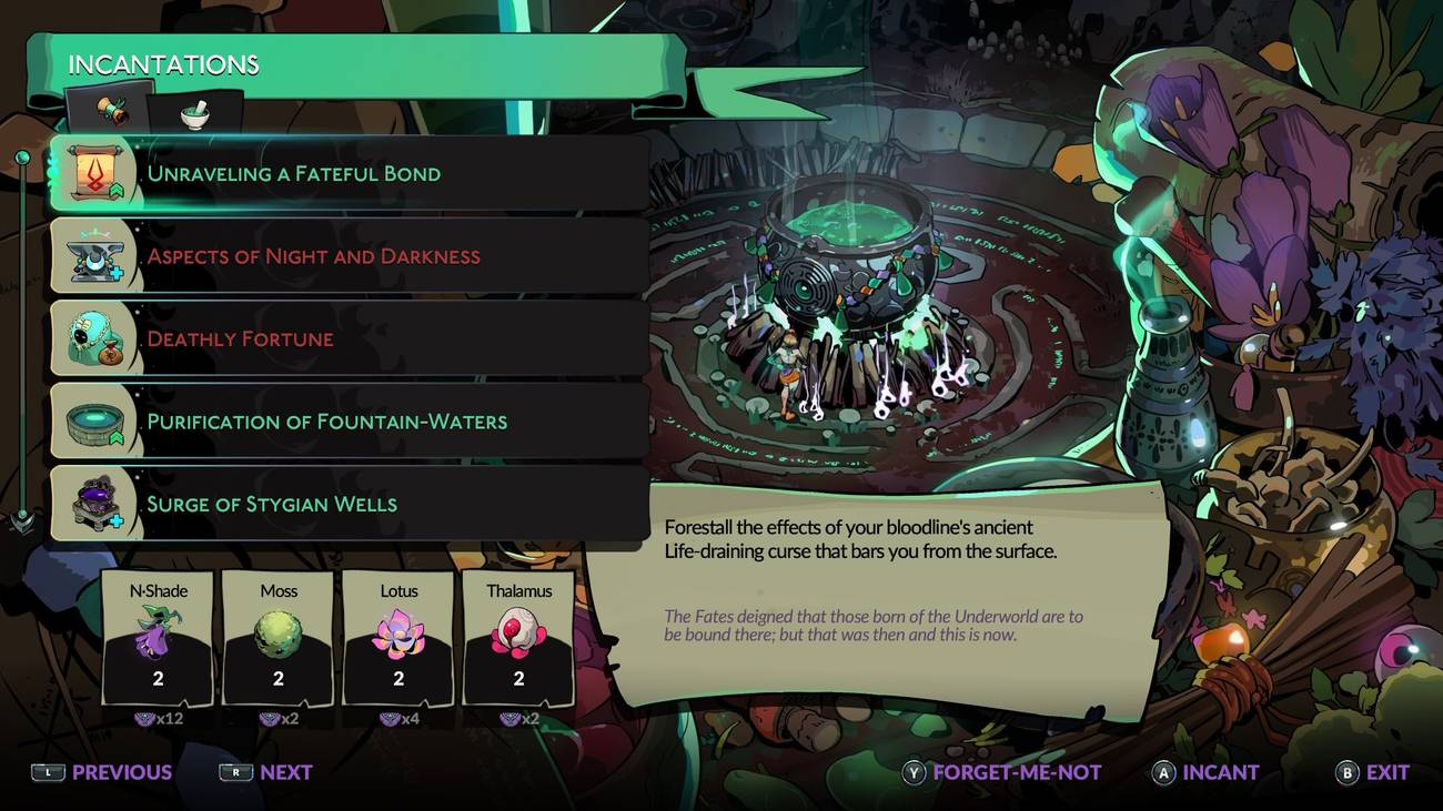 A menu shows how to get to the surface in Hades 2