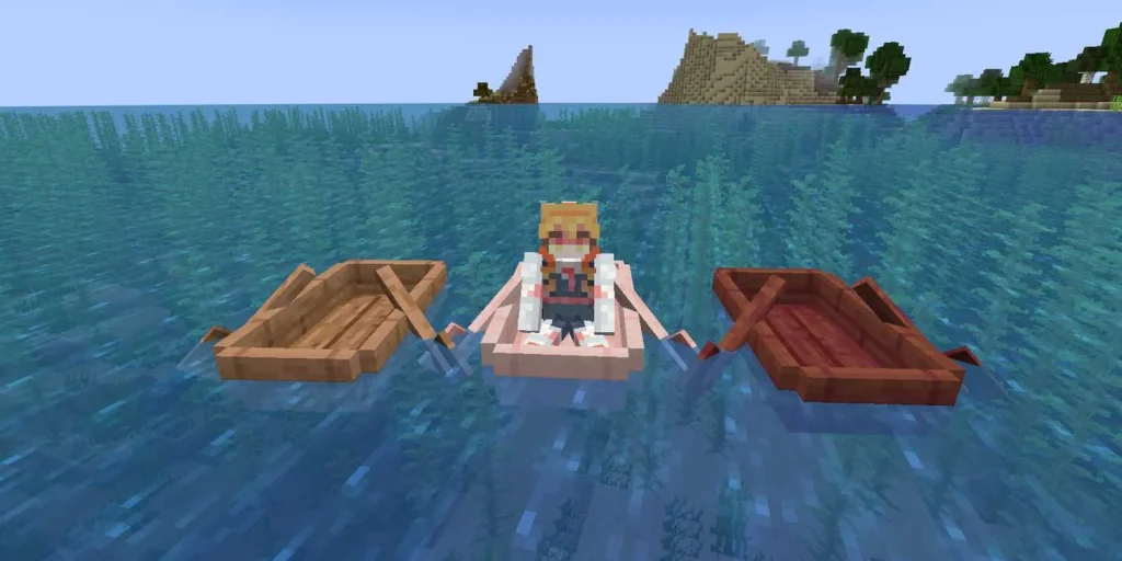 imgi 1 minecraft player sitting in boat with two empty boats next
