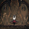 Hornet sits on a bench in Hollow Knight: Silksong.